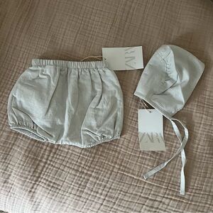 NWT Zara baby bonnet and bloomer set, grey marl, size 3-6 months